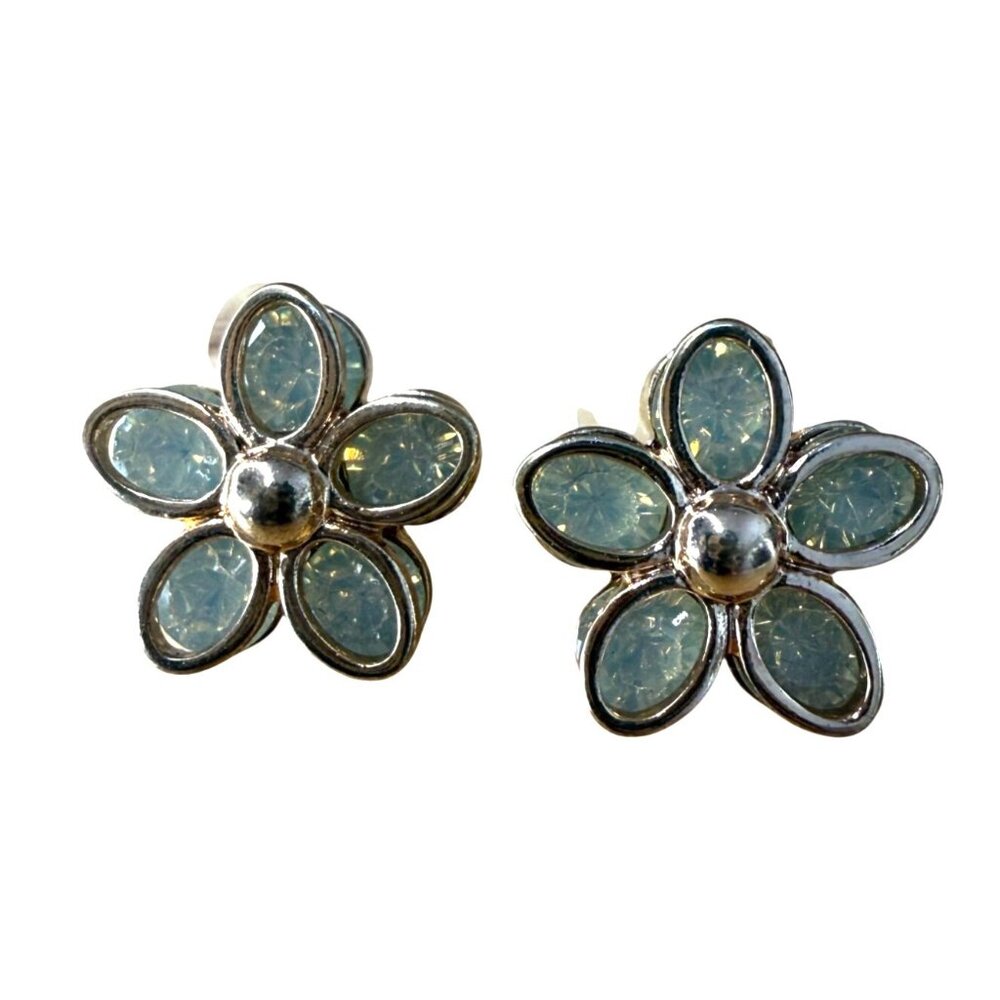 Gold-Toned Flower Stud Earrings‎ With Faux Gem Petals Garden Casual Floral